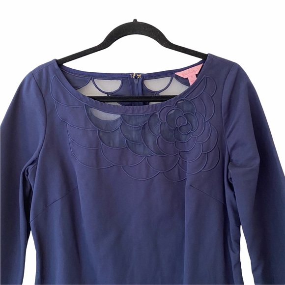 Rare Lilly Pulitzer Navy Blue Knee Length Sheath Dress 100% Cotton Size 8 - Picture 4 of 11